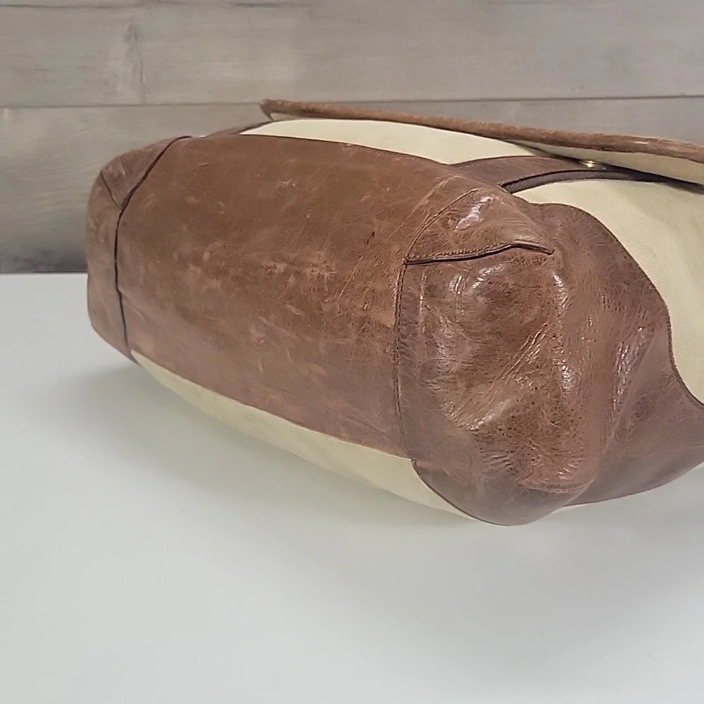 Frye Distressed Canvas and Leather Messenger Bag in Beige and Brown - Men